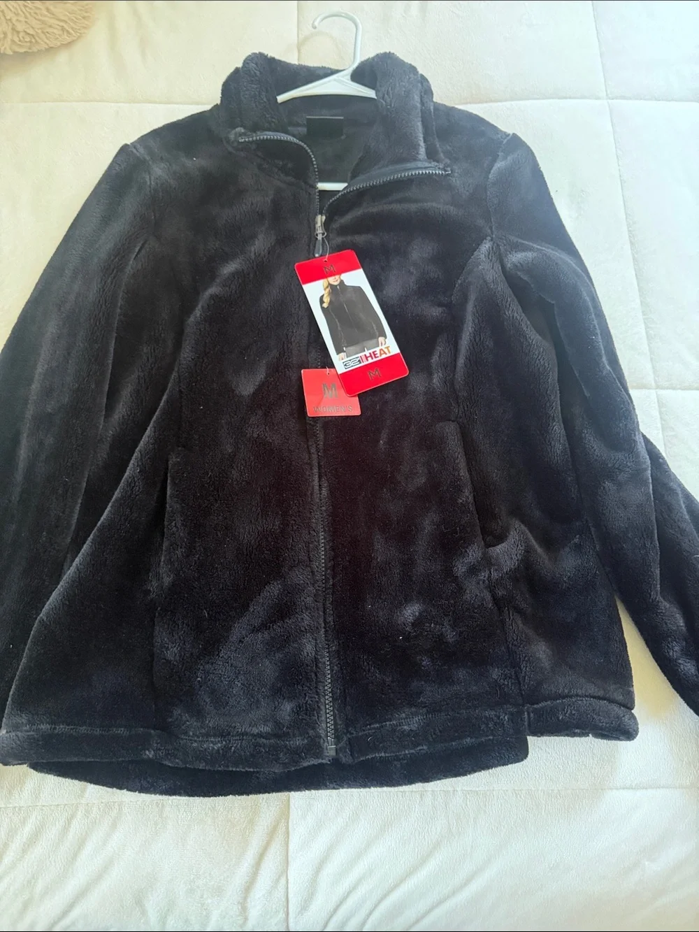 32 Degrees Black Plush Zip-Up Teddy Jacket